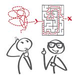 CampusLab-kundenbedarfsorientierung Strichmännchen lösen gezeichnetes Labyrinth